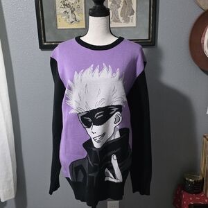 Hot Topic Purple Black Jujutsu Kaisen Gojo Anime Graphic Crewneck Sweater